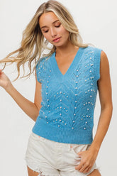 BiBi Chevron Pointelle Pearl Knit Top DENIM OutfitFlow